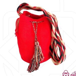 Wayuu Tribe Woven Handmade Bucket back w/ patterned thick strap ARTSY, FESTIVAL